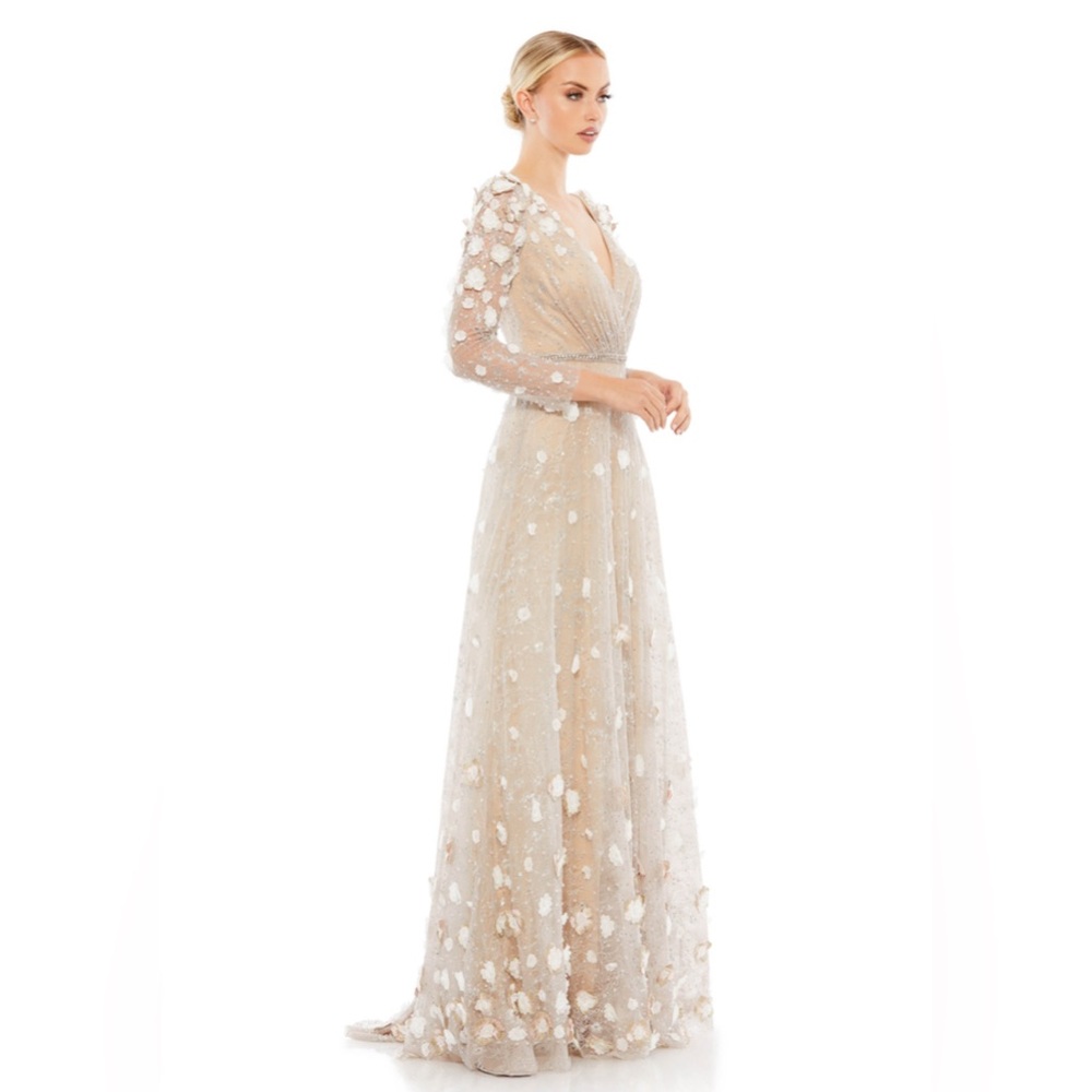Long sleeve floral embellished lace gown - Picture 3 of 5